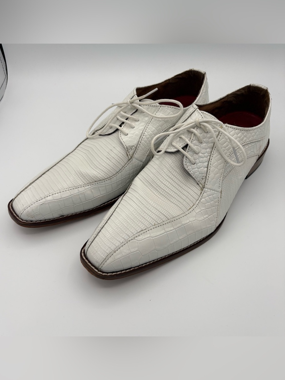 STACY ADAMS Dress Shoes Oxford WHITE Lizard Print Leather 25576 Men's 12M 12 M